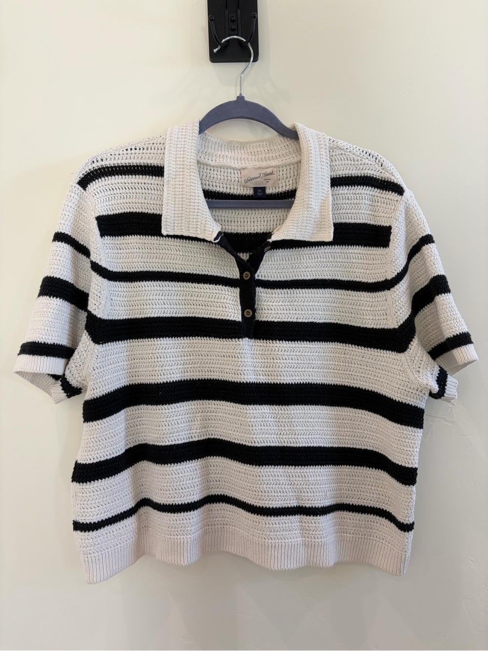 Universal Thread Black & White Striped Cable Knit Polo